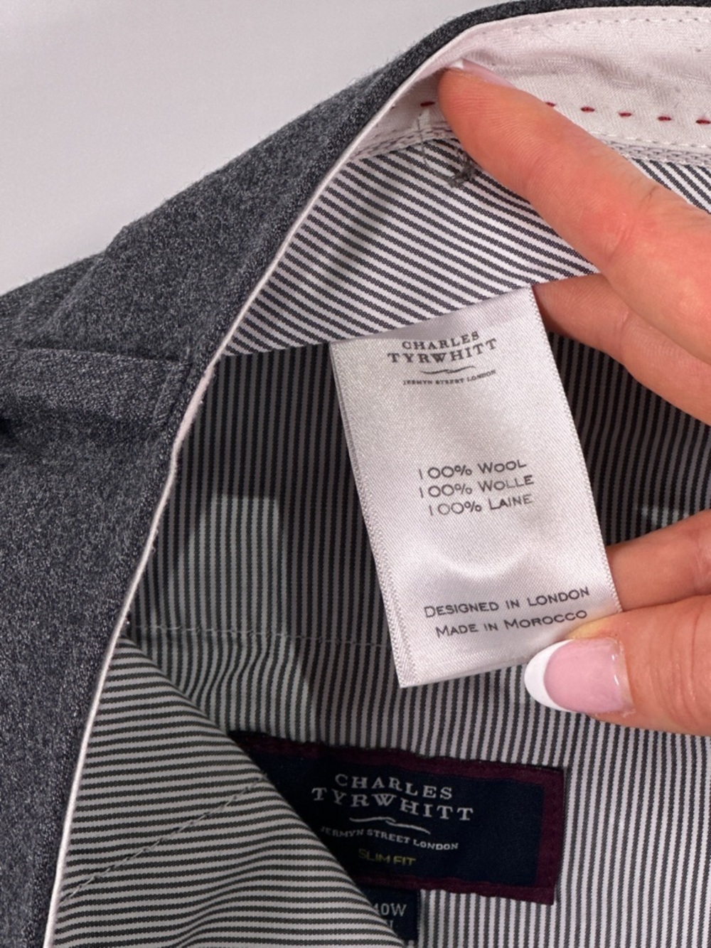 Charles Tyrwhitt 100% Wool Slim Fit Dress Pants Charcoal 40W - Picture 9 of 16